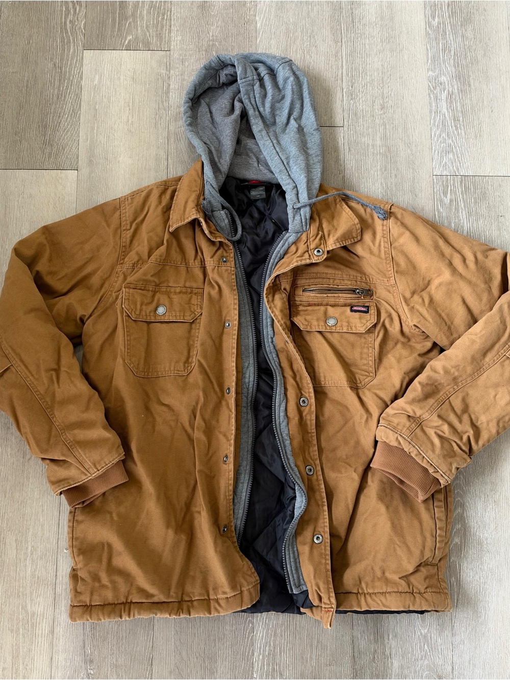 Dickies Brown Work Field Jacket with Gray Hooded Liner